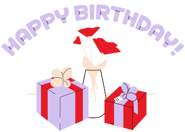 Lettering Happy Birthday with gifts and flower text PNG, SVG