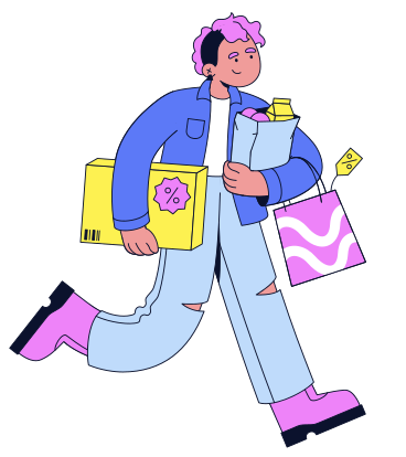 Young woman running with purchases from a sale PNG, SVG