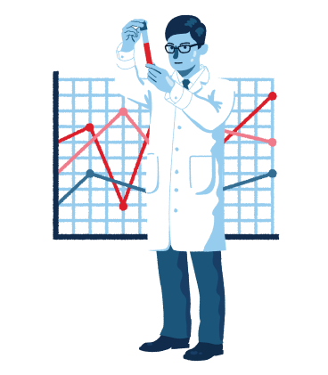 Hombre con tubo de ensayo haciendo un experimento científico PNG, SVG