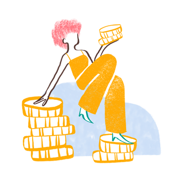 Woman sitting on a pile of money PNG, SVG