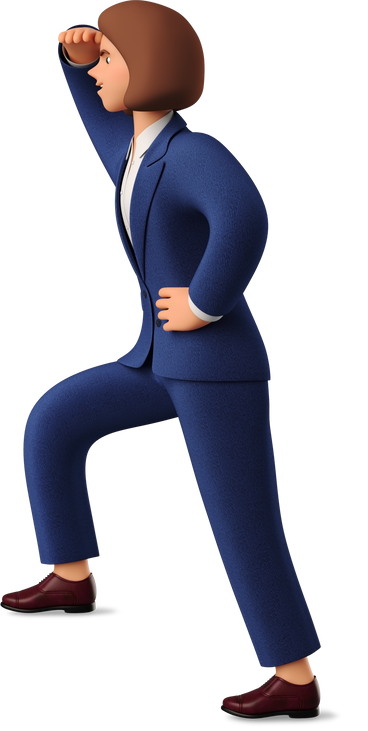 side view of businesswoman in blue suit looking into the distance PNG, SVG