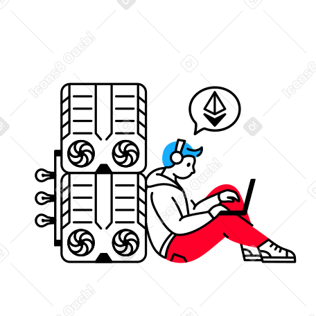 Man mining cryptocurrency Illustration in PNG, SVG