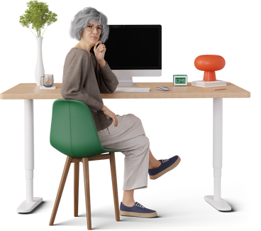 old woman sitting in front of computer PNG, SVG
