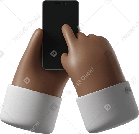 3D Dark brown skin hands holding a phone PNG, SVG