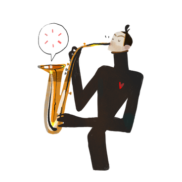Man with saxophone and loading spinner PNG, SVG