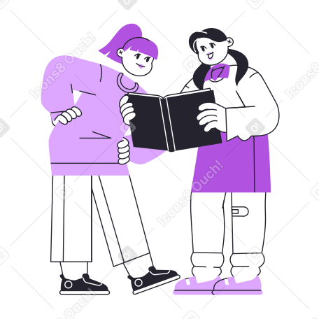 Filles lisant un livre PNG, SVG