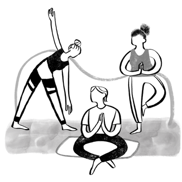 Black and white three people doing yoga PNG, SVG