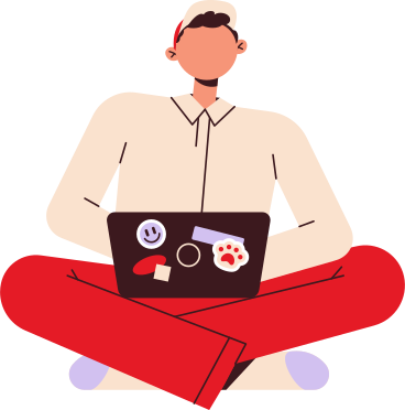 young man in cap with laptop PNG, SVG