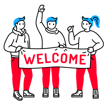 Two men and a woman holding welcome sign  PNG, SVG