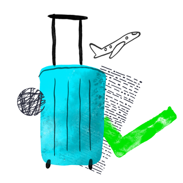Koffer, häkchen und flugzeug als unterwegs PNG, SVG