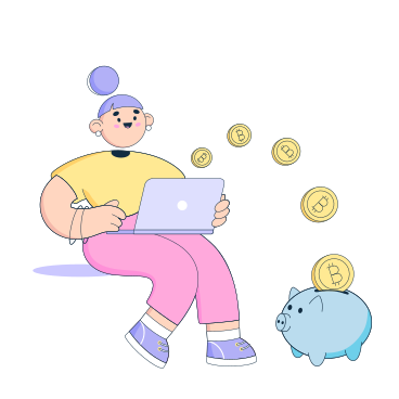 Sitting woman is mining bitcoins with her computer PNG, SVG