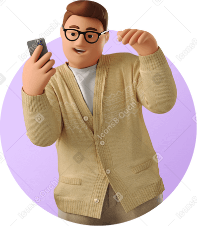 3D man dancing with phone PNG, SVG