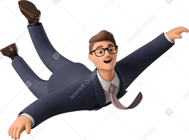 3D flying businessman in blue suit PNG, SVG
