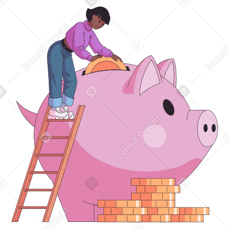 Woman putting coins in piggy bank for savings PNG, SVG