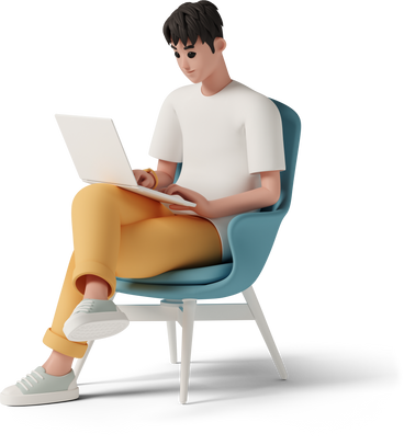 young man with laptop on chair PNG, SVG