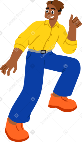 young man standing on bent legs and holding something in his hand PNG, SVG