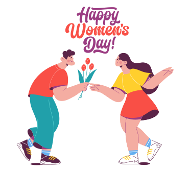 Lettering Happy Women's Day! with a man giving flowers to a girl text PNG, SVG