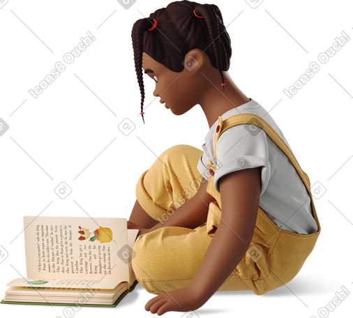 3D 读书的小女孩 PNG, SVG