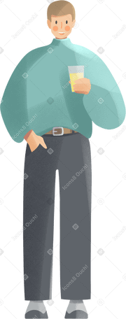 young man standing with a glass of a juice PNG, SVG