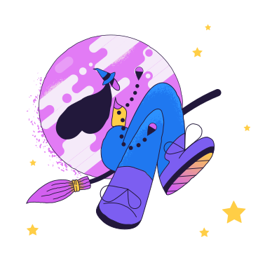Witch on a broom against the background of the moon PNG, SVG