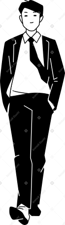 Junger mann im anzug, der mit den händen in den taschen geht animierte Grafik in GIF, Lottie (JSON), AE