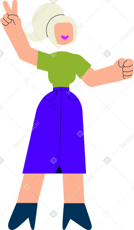 Frau steht auf und zeigt ein friedenszeichen PNG, SVG