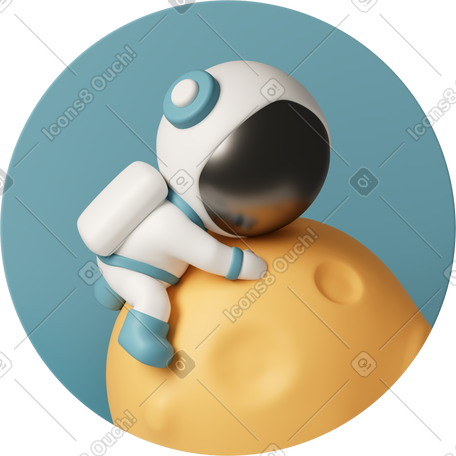 3D cute astronaut lying on planet PNG, SVG