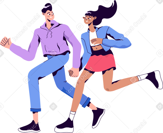 woman and man holding hands and running PNG, SVG