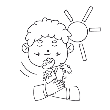 Boy holding flowers and standing in the sunshine PNG, SVG