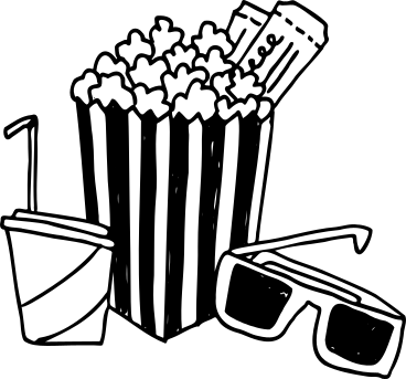 Palomitas de maíz con bebida, entradas de cine y gafas 3d. PNG, SVG