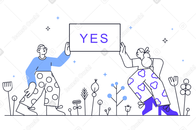 Мужчина и женщина держат знак «да» в PNG, SVG