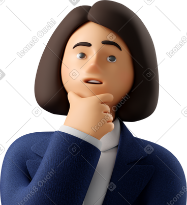 Close up of pondering businesswoman in blue suit PNG, SVG