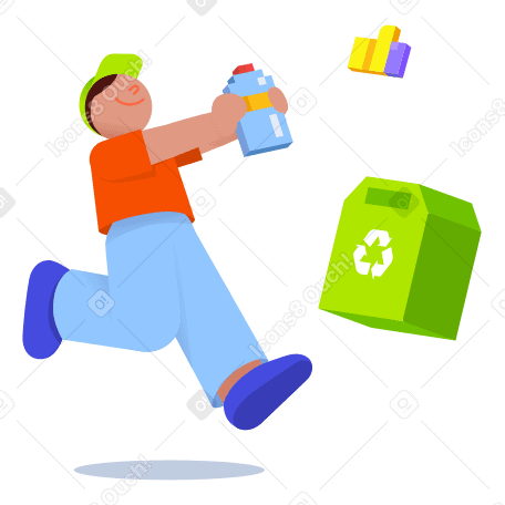 Ilustración animada de Joven trayendo una botella para reciclar en GIF, Lottie (JSON), AE