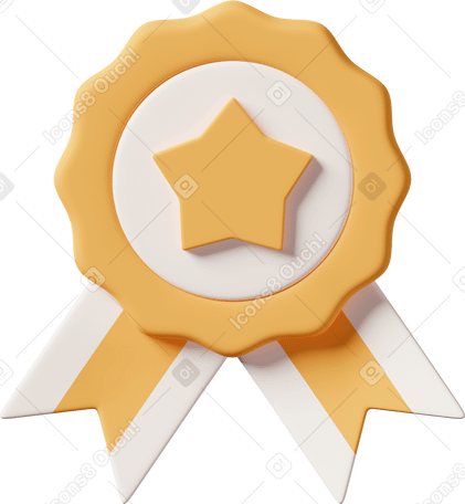 3D Reward badge with star and two ribbons Illustration in PNG, SVG