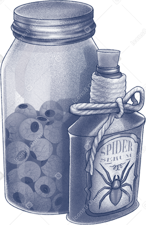 glass bottles with eyes and spider poison PNG, SVG