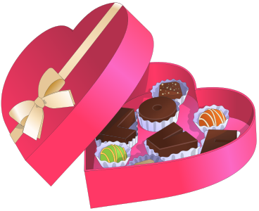 Коробочка в форме сердца с шоколадом в PNG, SVG