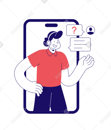 Ilustración animada de Hombre de servicio al cliente respondiendo pregunta en GIF, Lottie (JSON), AE