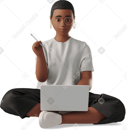 3D girl working online Illustration in PNG, SVG