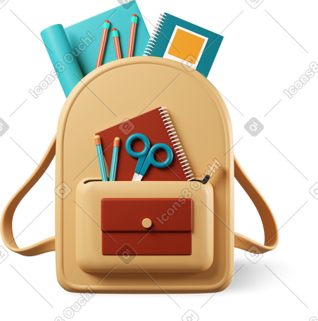 3D 带文具的学校背包 PNG, SVG