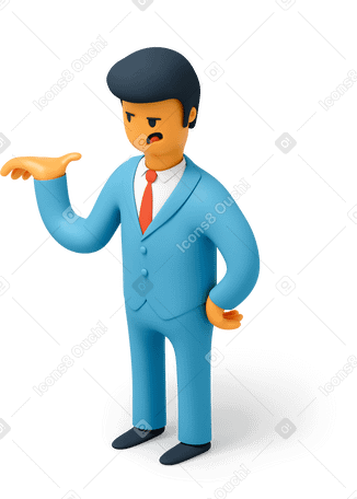 3D Talking man with raised hand Illustration in PNG, SVG