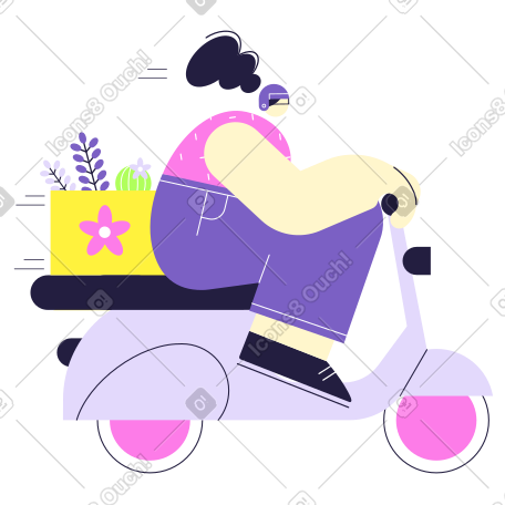 骑着 vespa 摩托车送花的女士 PNG, SVG