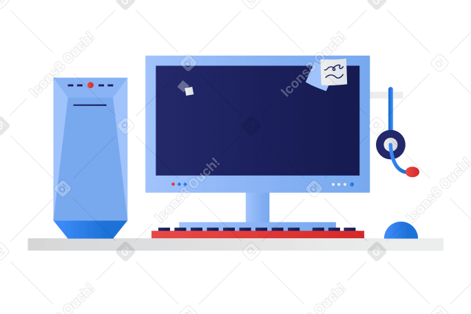 Настольный компьютер с гарнитурой в PNG, SVG