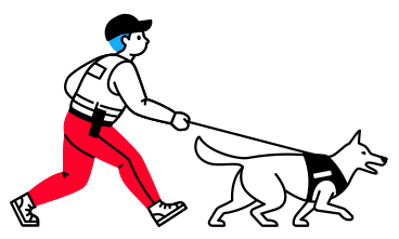 Полицейский бежит с полицейской собакой k9 в PNG, SVG