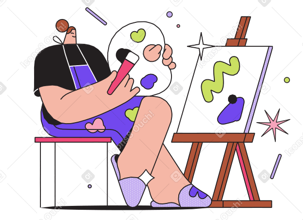 Woman draws a picture on an easel Illustration in PNG, SVG