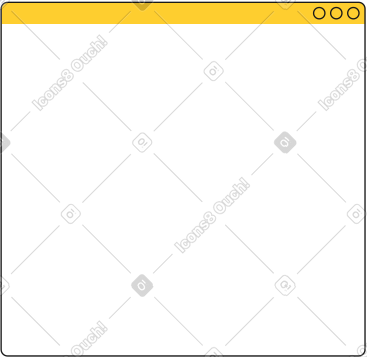 White browser window with yellow header PNG, SVG