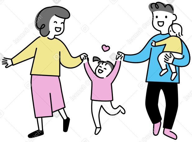 幸福的一家人出去散步 PNG, SVG