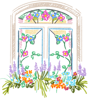 Stained glass window with a bed of flowers в PNG, SVG
