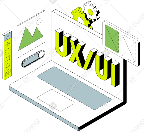 Lettrage ux/ui sur ordinateur portable avec texte d'application de conception web PNG, SVG