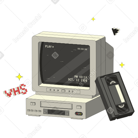 Ретро-видеоплеер 90-х и кассета vhs в PNG, SVG