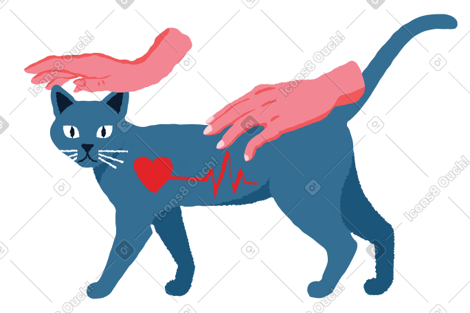 用手抚摸并检查猫的心率 PNG, SVG